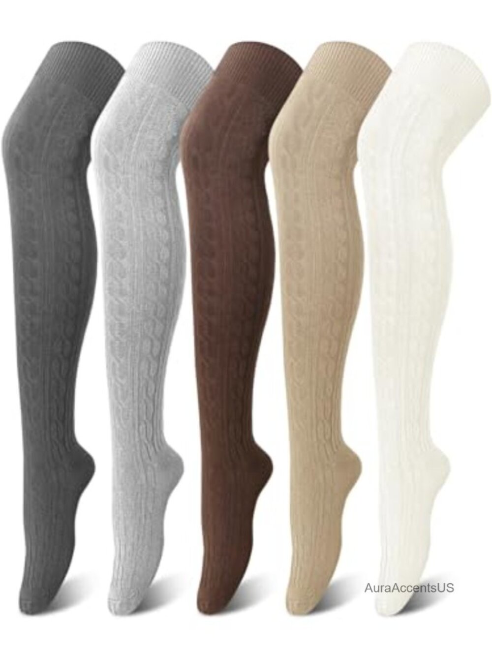 Women Cotton Knit Thigh High Over Knee Boot Socks Stockings 5 Pairs